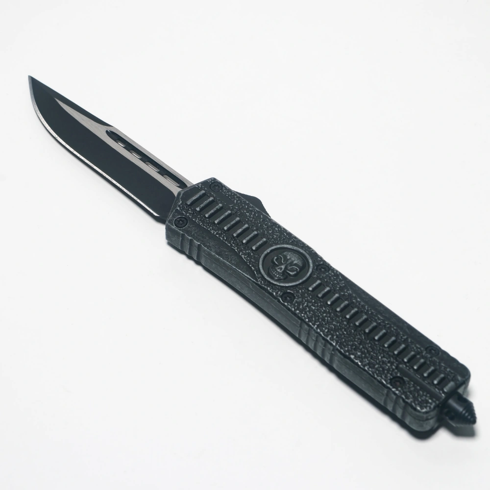 OTC-210-025 Black Skull Spear-Point OTF Knife3